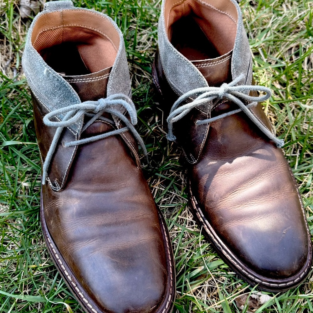 Men's Brown and Gray Leather Boots